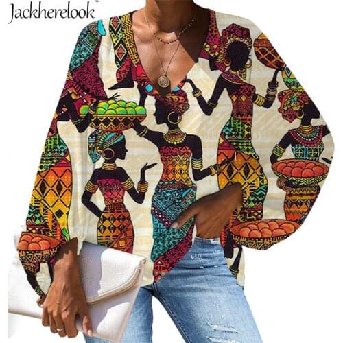 Jackherelook Spring Summer Chiffon Loose Top Shirt Africa Black Girls Brand Design V-neck Sexy Blouse Fashion Female Clothing