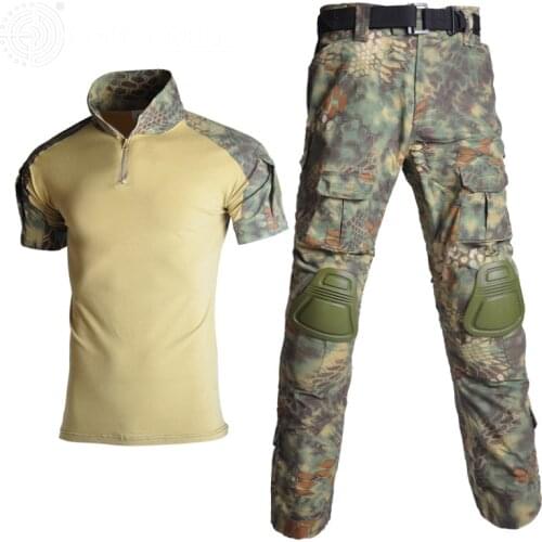 Tactical Uniform Men Army Combat Suit Summer Short Sleeve Shirt + Pants Knee Pads Camouflage Airsoft Paintball Military Clothing
