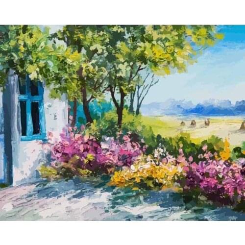 Gatyztory Frame DIY Painting By Numbers Garden Scenery Handpainted Flowers Oil Painting Canvas Colouring Artwork