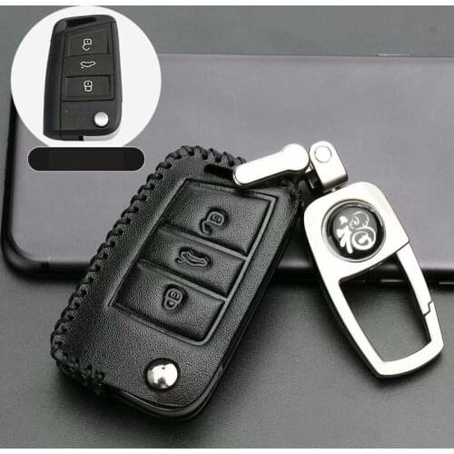 Leather Car Key Case Cover For Skoda Octavia Combi A7 Rapid Yeti Fabia Superb Remote Smart Key Fob Shell Holder Bag