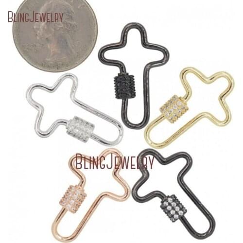 Cross Lock Cross Clear Ziricon CZ Micro Pave Screw Clasp Lock Carabiner Pave Lock 20x30mm FC30194
