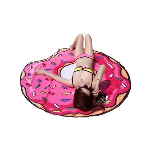 Doughnut Beach Round Beach Mat Tidy Pizza Burger Beach Towel Quick-drying Swim Towel Can Be Worn Padded Foodie Not Sticky Sand