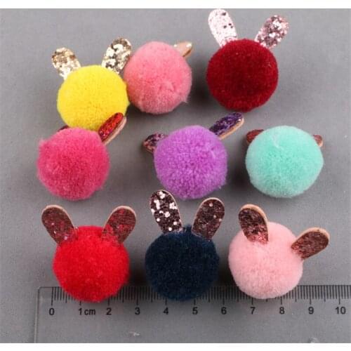 20pcs/Lot 35MM kawaii Round Fur Ball Kawaii Animal Rabbit Head Girls Garment Ornament Accessories Shoes Headband Decor DIY