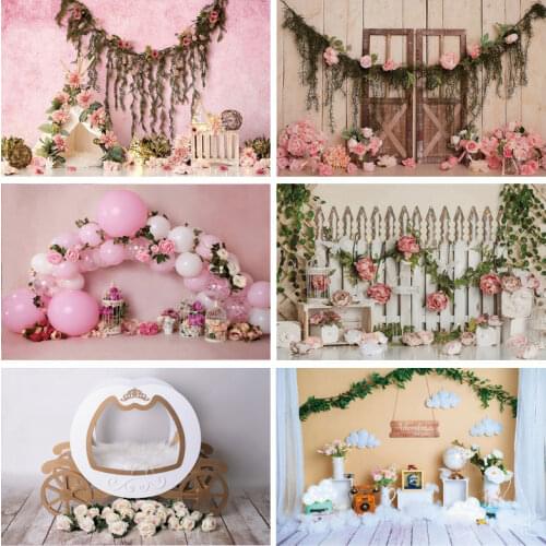 Laeacco Pink Spring Flowers Party Decor Tent Baby Birthday Party Love Stage Photo Background Photography Backdrop Photo Studio