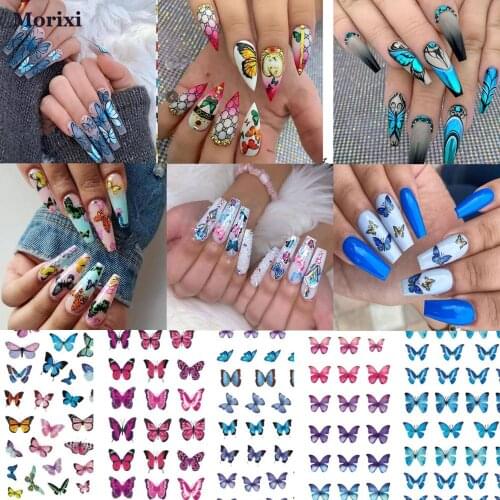 Morixi laser butterfly sticker for nail art decoration DIY 3D manicure gold riainbow laser foils self glue nail decals WG044