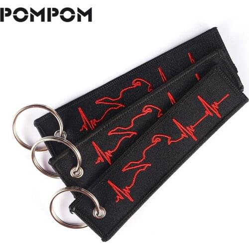 3 PCS/LOT Fashion Biker Heartbeat Keychain for Motorcycles and Cars Embroidery Key Fobs Wholesales Fashionable Chain Keychain