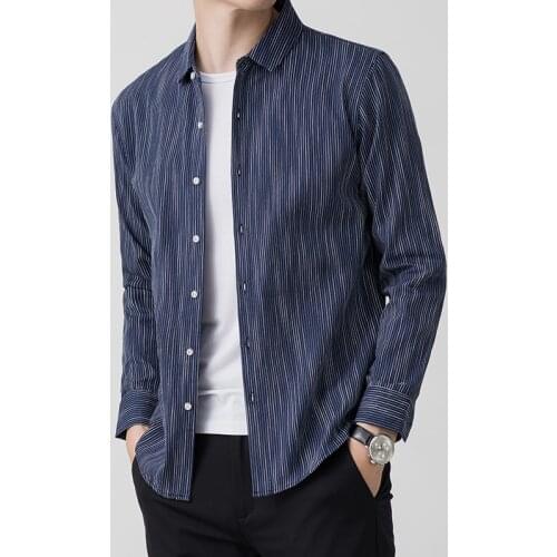 2021 Autumn New Long Sleeve Mens Cotton Shirts Fashion Casual Autumn Striped Slim Fit High Quality Shirt Male Brand Clothing