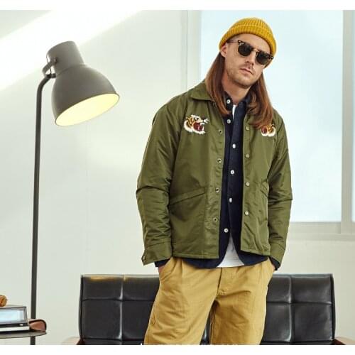 Firmranch Men High Quality Embroidered Tiger Head Baseball Jacket Men Vintage Amekaji Coach jacket Waterproof Fleece Lining Coat