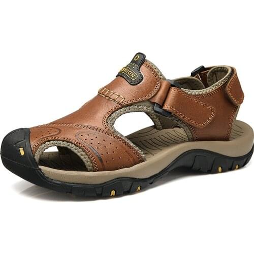 Men Sandals Genuine Split Leather Men Beach Roman Sandals Brand Men Casual Shoes Flip Flops Men Slippers Sneakers Summer Shoeskm