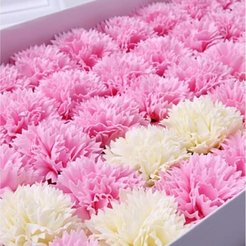 Mothers Day Simulated Rose Carnation Soap Flower Head Valentines Day Gift Hand-wrapped 50 Heads