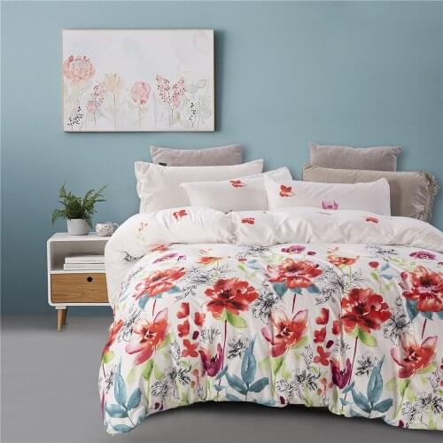 Red Flowers Modern Pastoral Luxury Comforter Bedding Set Adult Fashion King Queen Twin Size Bed Linen Duvet Cover Sets Gift