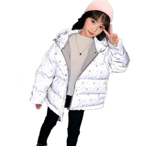 Winter New Fashion Reflective Kids Jackets for Boys Girl Children Down Thick Hooded Warm Heavy Night Wear Outwear