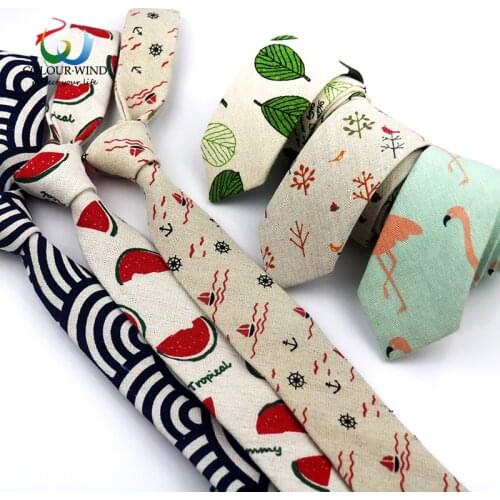 New Fashion Linen Ties For Men Skinny 6cm Necktie Qstrich Flower Stars Leaves Prints Wedding Party Casual Corbatas Gravata Gift