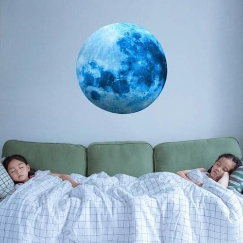New 30cm Blue Luminous Moon Wall Sticker Moon Star Wall Decal For Baby Kids Bedroom Ceiling Decoration Glow In the Dark