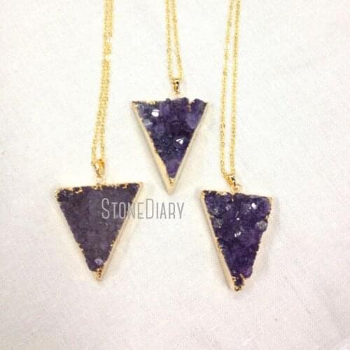 Amethysts Cluster Necklace Gold Electroplated Inverted Triangle Necklace 18inch-32inch NM12282