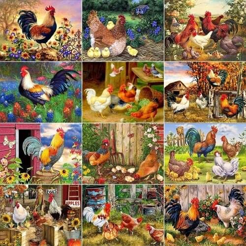 Pastoral Chicken Coop Diamond Embroidery 5D Home Decor Rooster Hen with Chicks Diy Diamond Painting Full Square Round Rhinestone