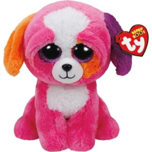 New Ty Beanie Big Eyes 6" 15 CM Pink Purple Puppy Plush Stuffed Cute Animal Collected Toys Doll Birthday Christmas Gift For Kids