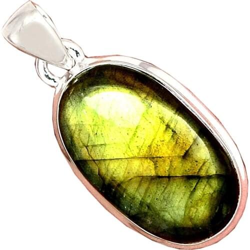 Genuine Golden Labradorite Pendant 925 Sterling Silver, 35.5 mm, AP6737