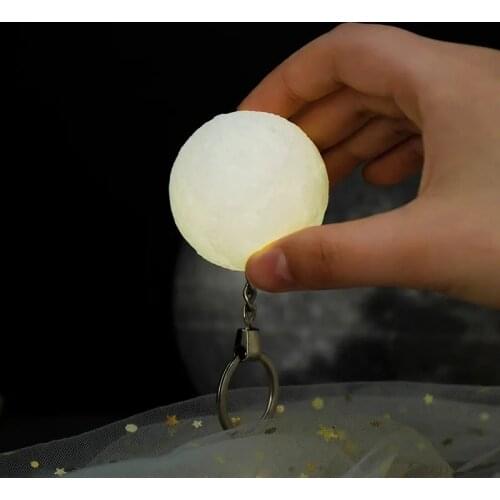 Portable 3D Print Round Moon Light Keychain Decoration Night Lamp Creative Moon Lamp LED Button Battery Switch Birthday Graft