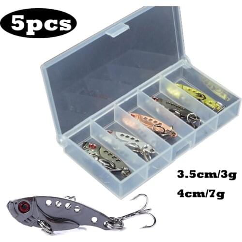 5Pcs/box Metal VIB Lures 3.5cm 3g Vivid Vibrations Spoon Lure Fishing Bait Bass Artificial Hard Bait Cicada Lure VIB Bait