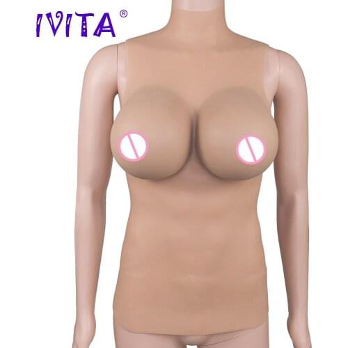IVITA 5080g Realistic Silicone Breast Form For Crossdresser Shemale Transgender Closed Neck Full Bodysuit Fake Boobs Breast Form