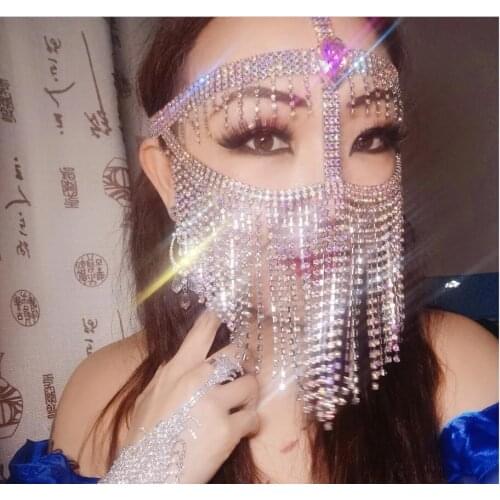 Luxury Rhinestone Bling Mask Wedding Face Accessories for Women Handmade Crystal Flower Decorative Mask Dance Party Jewelry Gift