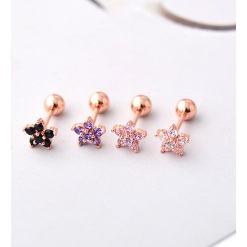 Trendy 1 Pcs Crystal Flower Cartilage Earring Stainless Steel Zircon Stud Earrings Cute Tragus Ear Stud Piercing Body Jewelry