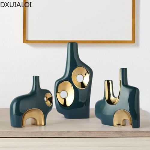 Light luxury ceramics handmade crafts holiday gifts, isolated titanium-plated gold double-sided vases decorative vase Home Decor