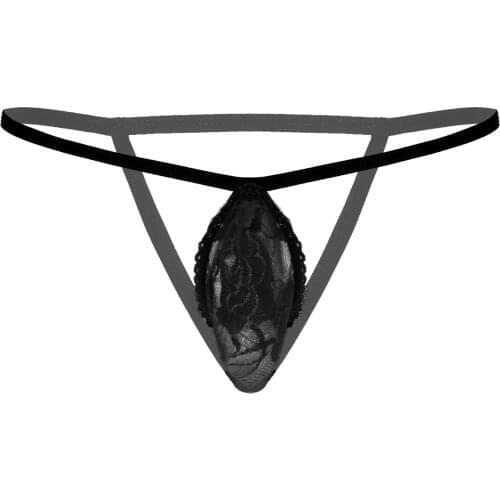 Sexy Panties for Men See-through Lace Bulge Pouch Thongs Low Waist G-string Underpants Open Butt T-back Sissy Male Underwear