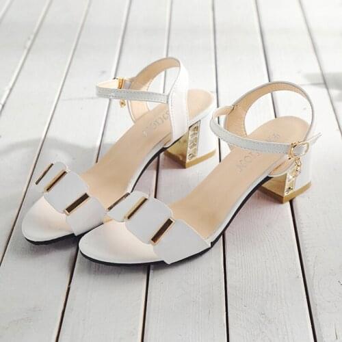 Summer Women Fashion High Heel Shoes Crystal Pu Buckle Footwear Women Pumps Female Sandals Party Wedding Shoes Casual Sandals