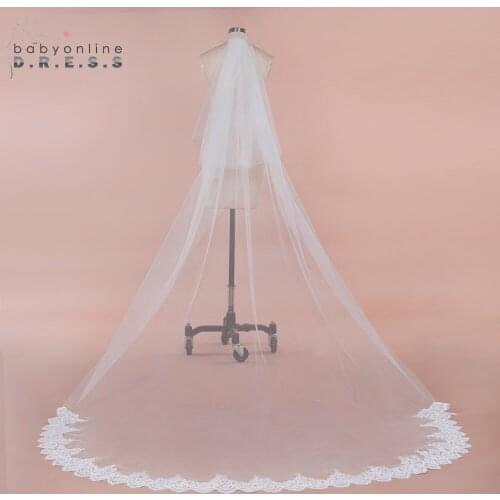 Voile Mariage 3M Sequins Lace Edge Cathedral Long Wedding Veil with Comb Two Layers Face Covered Tulle Bridal Veil Veu de Noiva