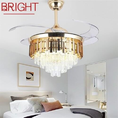 BRIGHT Ceiling Fan Light Invisible Luxury Crystal LED Lamp With Remote Control Modern For Home