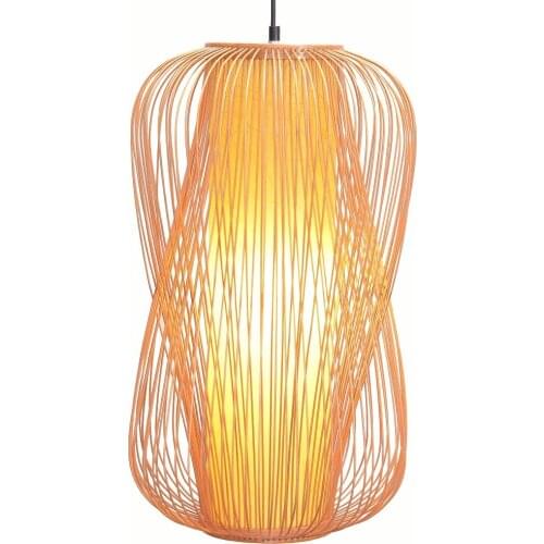 South Asian Bamboo Long Lantern Dining Room Pendant Lamp Japanese Restaurant Pendant Lights Country Rustic Hanging Lamps