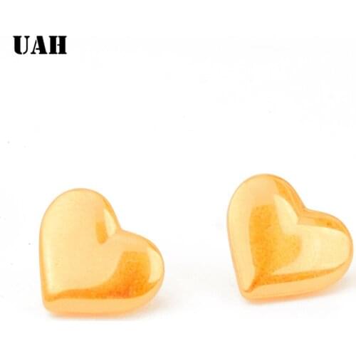 UAH Solid High quality earrings Gold-color Stainless Steel Hart Earrings For Women Gold-color Heart Stud Earrings Fine Jewelry