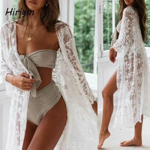 Womens swimwear Bikini cover ups Summer Beach dress Kimono Cardigan Lace Sheer Cover Up lace Sundress Cardigan bathing robe