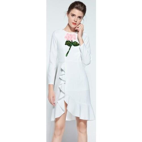 Famous brand Runaway 2020 Newest Spring Fashion Long Sleeve Ebroidery Sequins 3D Flower Vintage Casual Ruffle Dress Women