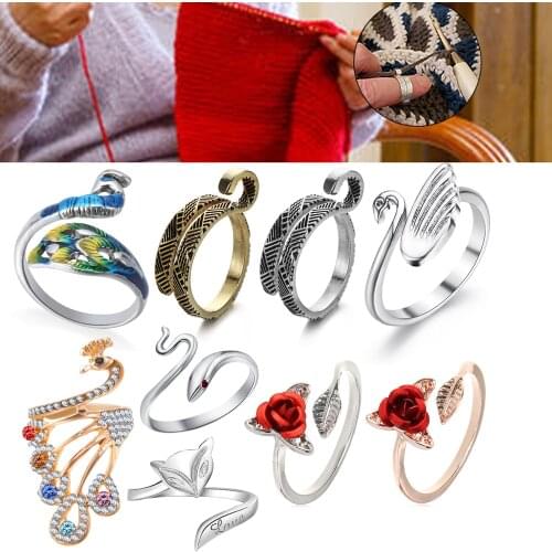 1 Pc Adjustable Knitting Loop Crochet Multi Style Metal Loop Knitting Ring Finger Wear Thimble Yarn Guides Sewing Accessories