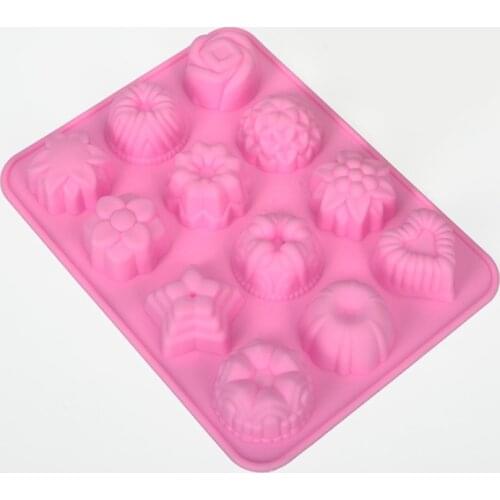 12 Cavity Assorted Silicone Flower Soap Mold DIY Ice Cubes Mold Handmade Chocolate Biscuit Cake Muffine Mould TN88