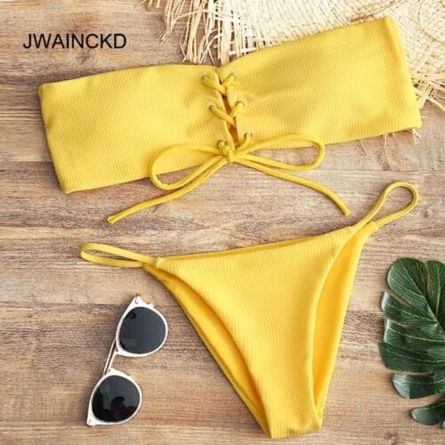 2018 Sexy Swimsuit Womens Separate Bikinis Set White Bow Tie Strapless Bra Swimsuit High Waist Two-piece Swimwear Bathing Suit