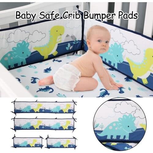 4PCS Lightweight Elastic Home Bedroom Baby Care Thread Gluing Anti-collision Breathable Cotton Cartoon Print Crib Bumper Kids