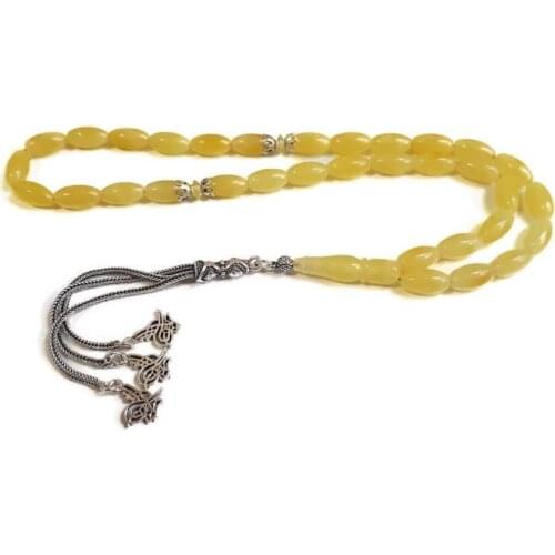 925 Sterling Silver Tassel Rosary with Drop Amber Stone Natural Stone Beads Middle East Prayer Islamic Muslim Tasbih
