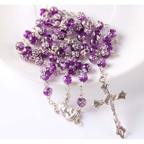 Free shipping perfume rose scented rosary necklace/ red bead rosary Acrylic bead rosary necklace special offer 10pieces/lot