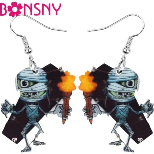 Bonsny Acrylic Halloween Anime Bandage Zombie Coffin Torch Earrings Drop Dangle Festival Jewelry For Women Girls Teen Party Gift