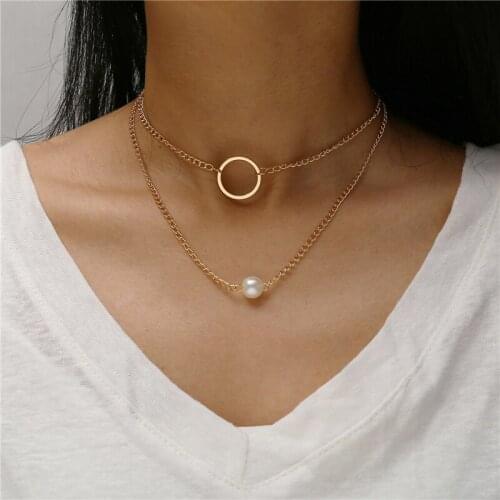 LIMARIO 2021 New Double layer Chain Gold Choker Necklace Women Korean Style Pearl Pendant Necklace Fashion Jewelry Collar