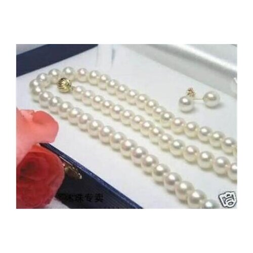 Shipping >>new hot 6-7MM White Akoya Cultured Pearl Necklace 18" + Earring Set AA
