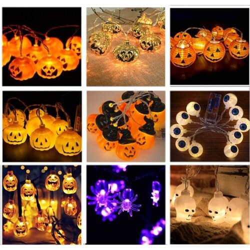 2M 10 LED Halloween Pumpkin Spider Bat Skull String Lights Lamp DIY Hanging Horror Halloween Decoration For Home Party Supplies