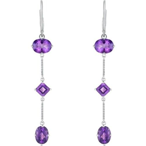 GZ ZONGFA Custom Luxury natural Amethyst gemstone women fashion 925 sterling silver earrings jewelry