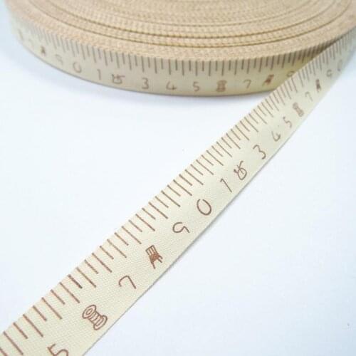 5 yards 5/8" 15mm Handmade Printed Cotton Ribbons Beige ruler Zakka For Wrapping Party Dress Sew On Garment Christmas Accessory