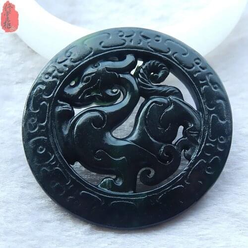 Koraba Fine Jewelry Chinese Exquisite Natural Hetian Jade Hand-carved Dragon Pendant+ Rope Necklace Free Shipping