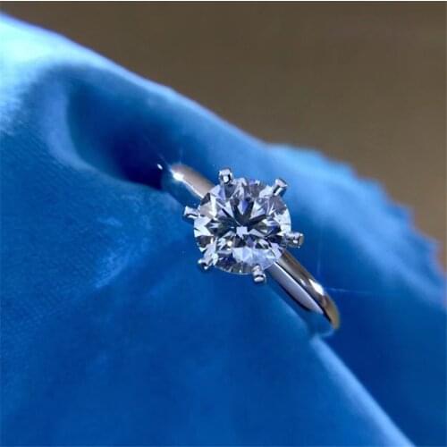 Solitaire 1ct Lab Diamond ring Real 925 Sterling silver Engagement Wedding Rings for women Men Fine Party Jewelry Gift